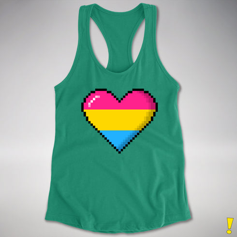 Pansexual Pride 8-Bit Pixel Heart Racerback Tank - Kelly Green